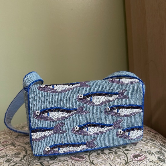Rare Blue Fish Patterned Beaded Handbag - Picture 4 of 4